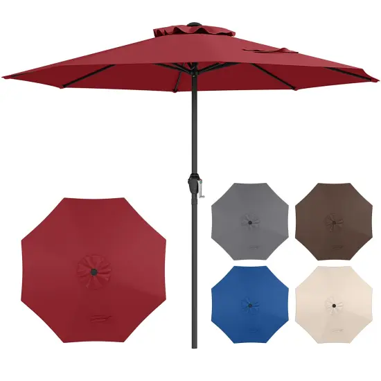Fabric Outdoor Heavy Duty Market Umbrella with Crank Handle, 8 Sturdy Ribs, UV Protection Red {4}