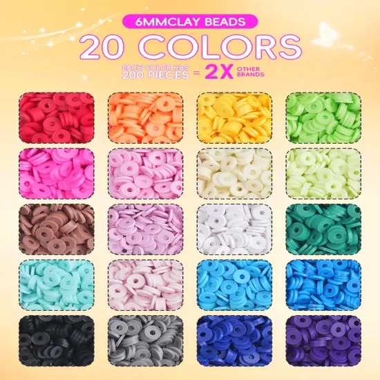 Clay Beads Bracelet Making Kit 5000 Pcs Friendship Bracelet Kits Flat Beads for Jewelry Making Polymer Heishi Beads Set for Bracelet Necklace DIY Crafts Gift for Girls Ages 6-12 {2}
