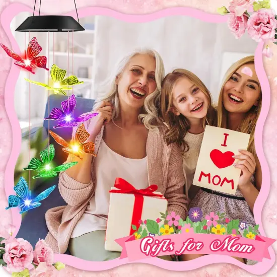 Easter Basket Stuffers for Adults, Birthday Gifts for Women Mom Her, Solar Lights Outdoor Wind Chimes for Outside Garden Yard Patio Porch Hanging Decor Butterfly Gifts for Grandma Mothers Day {4}