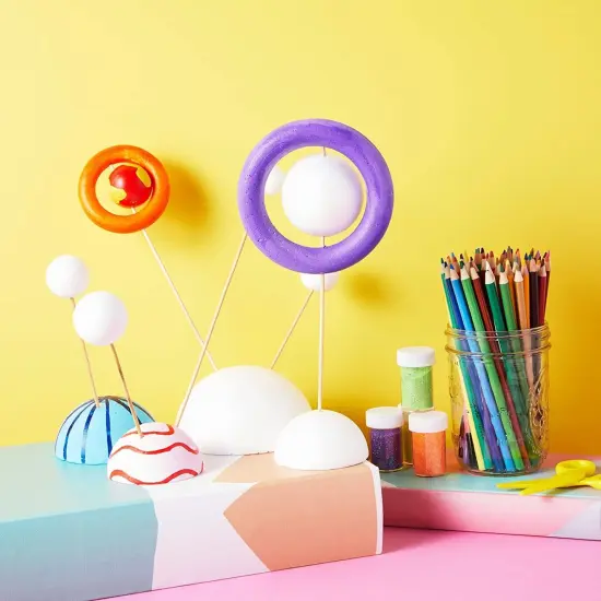 Solar System Kit School Project for Kids with Foam Balls and Bamboo Sticks (22 Pieces) White {3}