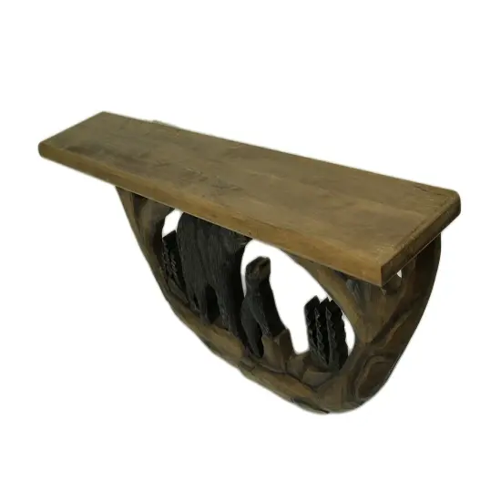 Bear Family in the Woods Hand Crafted Wooden Wall Shelf {3}