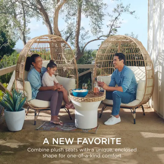 Best Choice Products Wicker Egg Chair Oversized Indoor Outdoor Patio Lounger w/ Steel Frame, 440lb Capacity Ivory {6}