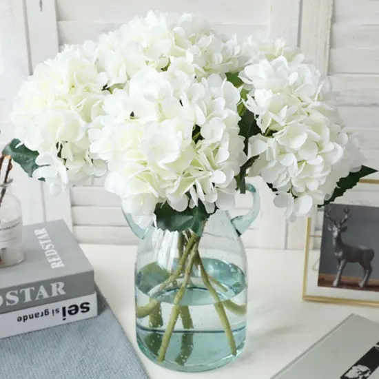 5 Pcs White Hydrangea Artificial Flowers Faux Hydrangea Flowers with Stems Full Heads Silk Fake Hydrangea Flowers for Wedding Bouquet Home Party Decor Centerpieces Floral Arrangements {3}