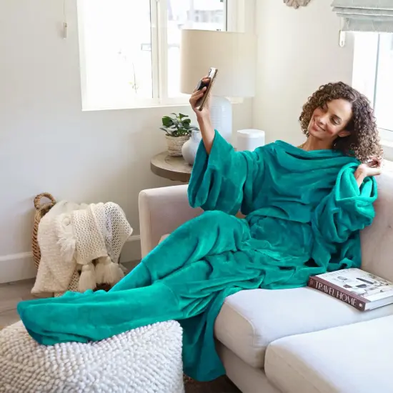 Wearable Fleece Blanket with Sleeves and Foot Pockets for Adult Women Men, Micro Plush Comfy Wrap Sleeved Throw Blanket Robe Large, Green, St. Patrick Gift {2}