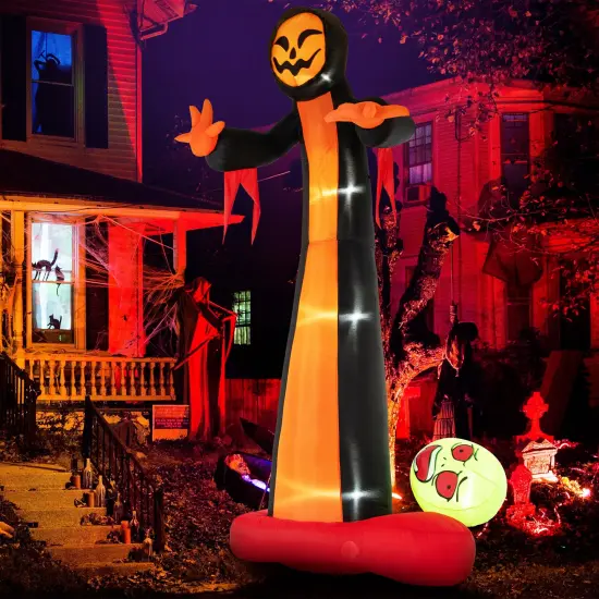 12 Feet Inflatable Grim Reaper Ghost with Built-in LED Lights and Scary Skull {2}