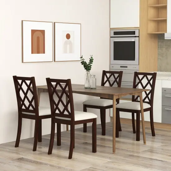 Dining Chair Set of 2 Wood Kitchen Chairs with Upholstered Seat Cushion and Rubber Wood Legs-Brown {5}