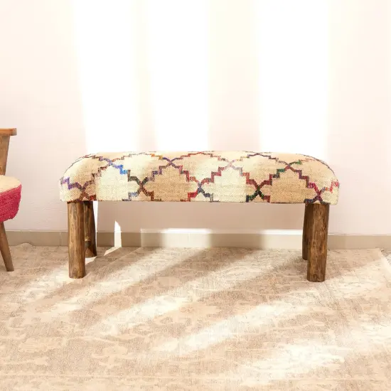 Decorative Jute Fabric Upholstered Multicolor Bench - 45" x 14" x 18" {1}