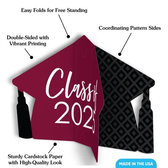 Big Dot of Happiness 8 Count Maroon Graduation 3D Centerpiece Table Decorations, Freestanding Class of 2025 Burgundy Grad Party Centerpieces {4}