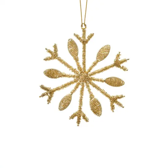 Bead Wrapped Snowflake Ornament - Gold - 6" x 0.25" x 6" {2}