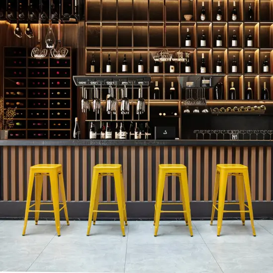 Basicwise 30-inch Backless Metal Bar Stool Stackable Heavy-Duty Counter-Height Chair for Home Bars Patios Kitchen Islands Cafes Restaurants Bistros and Dining Areas for Indoor & Outdoor Use Yellow Set of 4 {3}