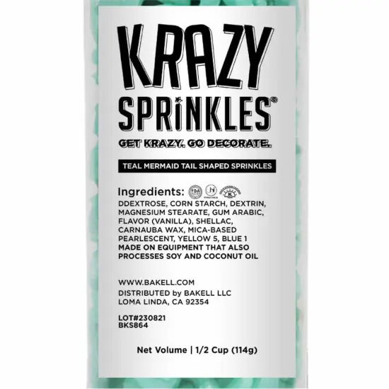 Krazy Sprinkles - Teal Mermaid Tails (1/2 Cup, 1x Jar) for Cakes, Ice Cream & Cookies {4}