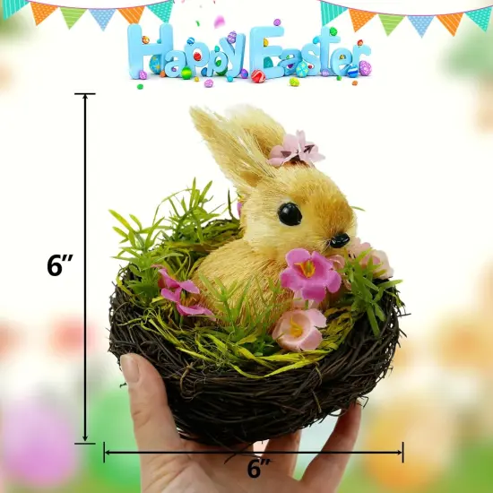 Adorable Handcrafted Easter Straw Bunny in Nest with Floral Grass, Exquisite Easter Handicrafts for Home Decor,Office Decor, Garden Decor {4}