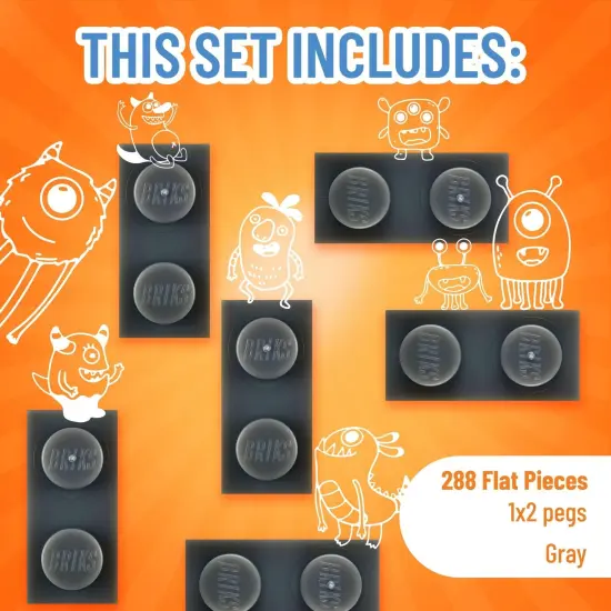 Strictly Briks Classic Flat Bricks Starter Kit, Gray, 288 Pieces, 1x2 Inches, Building Creative Play Set for Ages 3 and Up, 100% Compatible with All Major Brick Brands Grey {3}