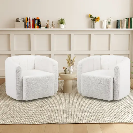 Modern Upholstered Sherpa Accent Chair with Curved Backrest and Armrests-White {5}