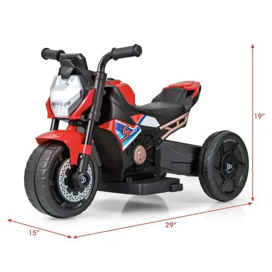 Plastic 6V Kids Ride-on Motorcycle with Battery Power and Detachable Training Wheels Red {4}