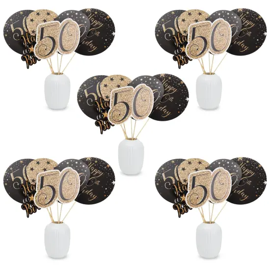 50th Birthday Decorations Party Centerpieces, Black and Gold Stick Table Toppers, 4 Designs (30 Pieces) {1}