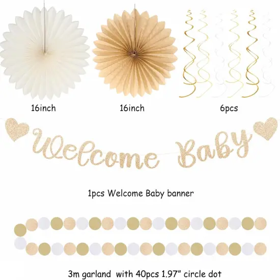 21pcs Girls Welcome Baby Banner,Beige One Sweet Peach Paper Lanterns Pom Poms {3}