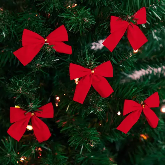 Northlight Mini Velveteen Christmas Bow Decorations - 3" - Red - Pack of 14 {4}