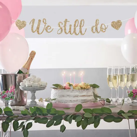 8 ft Strand -Pre-strung We Still Do Banner - No DIY - Gold Glitter Anniversary Banner {5}