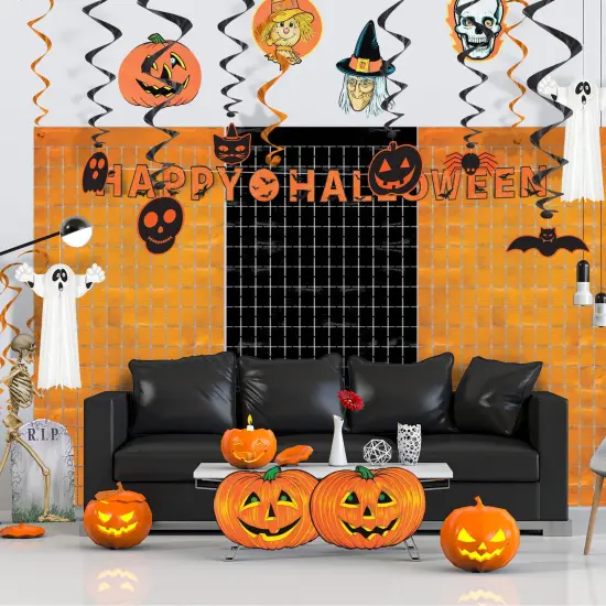 6 Pack Bulk Orange Metallic Party Square Curtain {4}