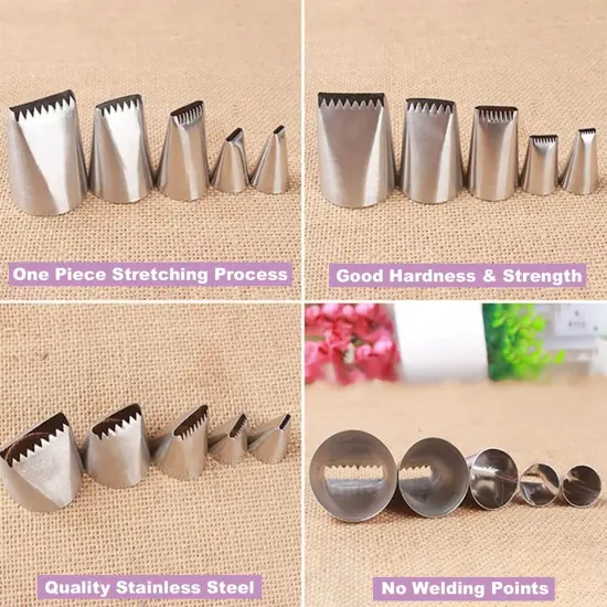 Basketweave Piping Tip Set, Stainless Steel Half Row Braided Flower Mouth Nozzles {5}