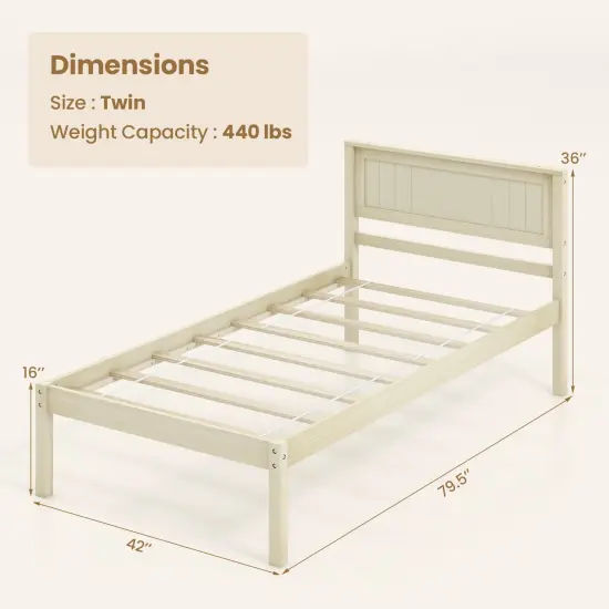 Twin/Full/Queen Size Wooden Bed Frame with Headboard and Slat Support-Twin Size {4}
