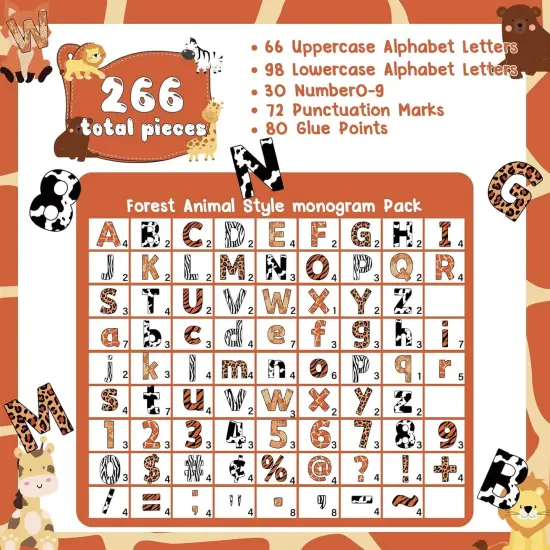 266 Pcs Letters Combo Pack Set Bulletin Board Letters Animal Prints Letters {3}