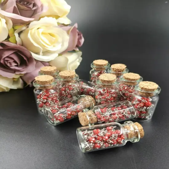 12 Rosary in Glass Bible Cross Red Beads CATHOLIC Mary Crucifix Necklace Bottle {4}