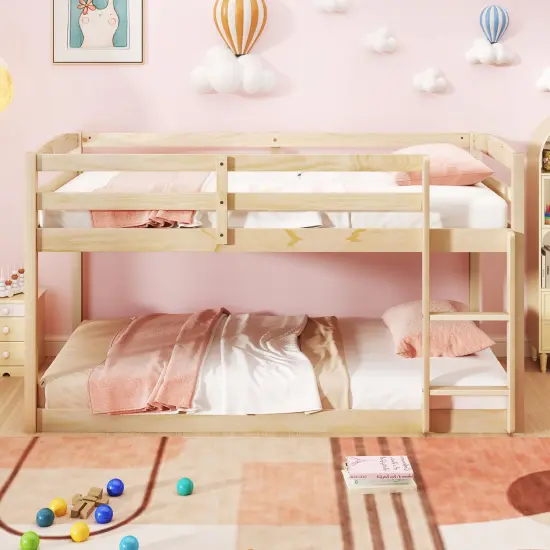 Metal Twin Size Bunk Bed with High Guardrails and Integrated Ladder for Safety and Easy Access Natural {6}