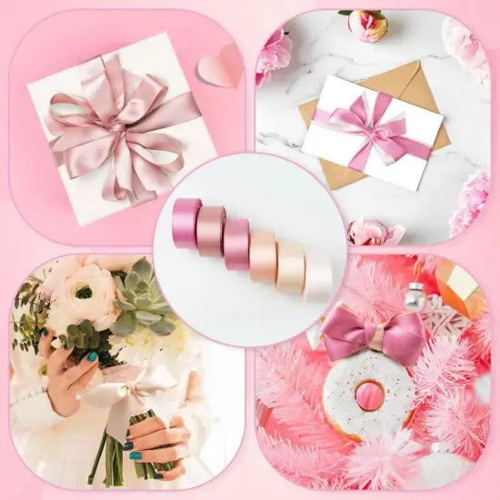 Pink Satin Ribbon 1 Inch Wide Light Pink Blush Pink Dusty Rose Ribbon Assorted Solid Color Double Faced Satin Ribbon for Flower Bouquet Wedding Invitation Crafts Gift Wrapping Hair Bows - 60Yds {5}