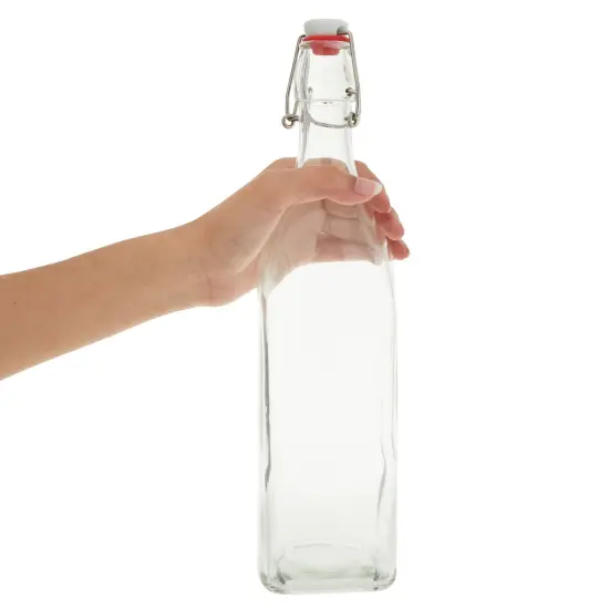 4 Pack Square Flip Top Glass Bottle 32 oz with Cleaning Brush and Silicone Funnel, Swing Top Bottles for Homemade Brew, Drinks, Arts and Crafts Clear {4}