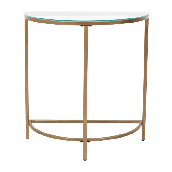 D-Shaped Console Table with Glass Top and Golden Base | Elegant & Modern Entryway Table | Sturdy Metal Frame | Space-Saving Design | Perfect for Living Room, Hallway, Office & Home Décor {3}