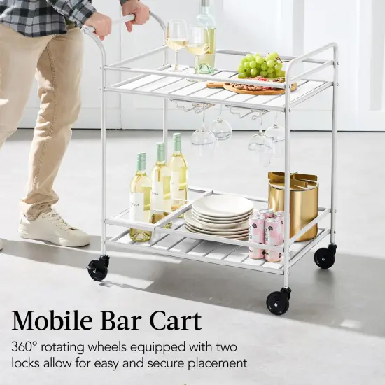 Best Choice Products 2-Tier Rolling Bar Cart Indoor/Outdoor w/ Storage Shelves, Wine Rack, Lockable Wheels White {5}