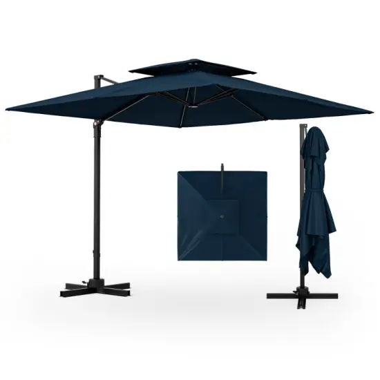 Aluminum 9.5 Feet Cantilever Patio Umbrella with 360&deg; Rotation and Double Top Beige {10}