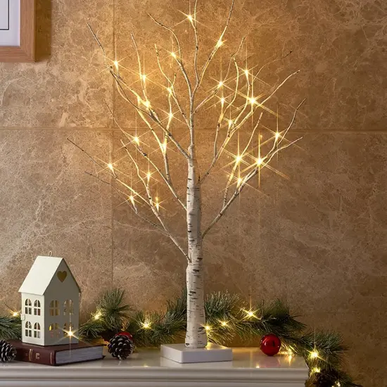 Lighted Tree, White Birch Tree with LED Lights, Prelit Artificial Tree with Timer {1}