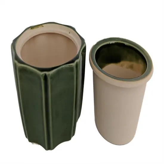 Octagon Self Watering Glazed Ceramic Pot - Green - 5 1/4 x 4 1/4" {2}