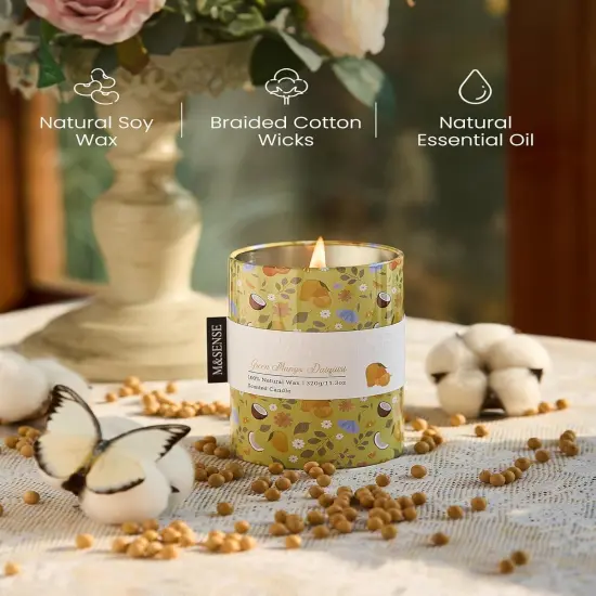 Green Mango Daiquiri Scented Soy Candle, Spring Floral Aromatherapy Gift for Stress Relief, 60-Hour Burn Time Long-Lasting Fragrance, 11.3oz Relaxing Jar Candle for Mom {3}