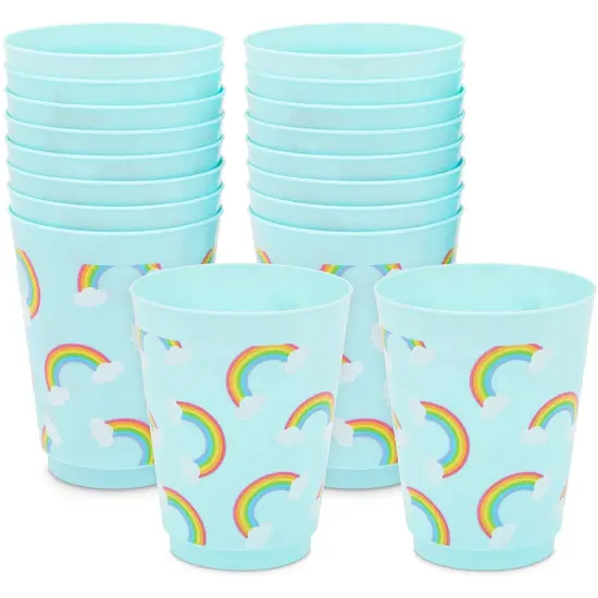 Blue Plastic Tumbler Cups, Pastel Rainbow Party Supplies (16 oz, 16 Pack) {1}