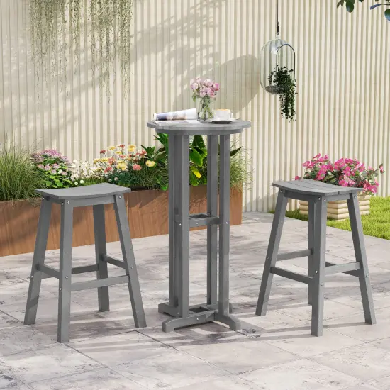 29 Inch HDPE Patio Bar Stool Set of 2, Armless Saddle Design, Weather-Resistant, Outdoor Seating Grey {2}