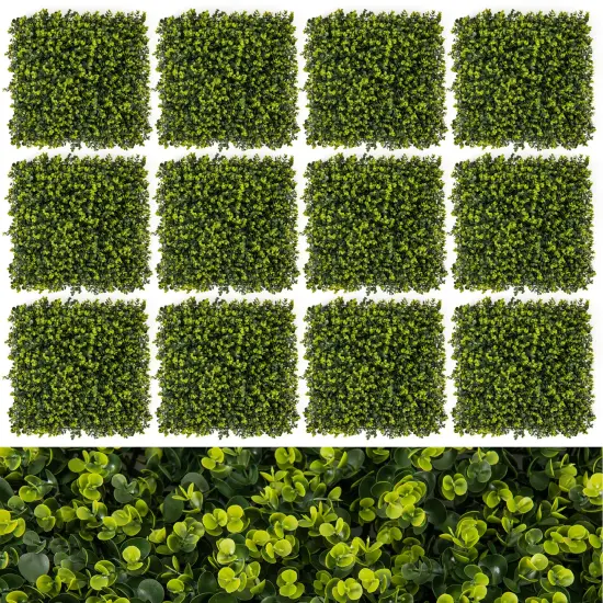 2 Pack 32 Sq.Ft Faux Eucalyptus Hedge Panels 3" Thick Green Wall for Indoor Outdoor Decor {3}