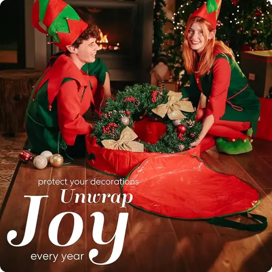 Christmas Wreath Storage Bag - Durable, Tarp Material, Zipper, Sturdy Carry Handles, Pest Protection - Ideal Home, Garage Organization for Seasonal Holiday Wreath Decorations. (30") {3}
