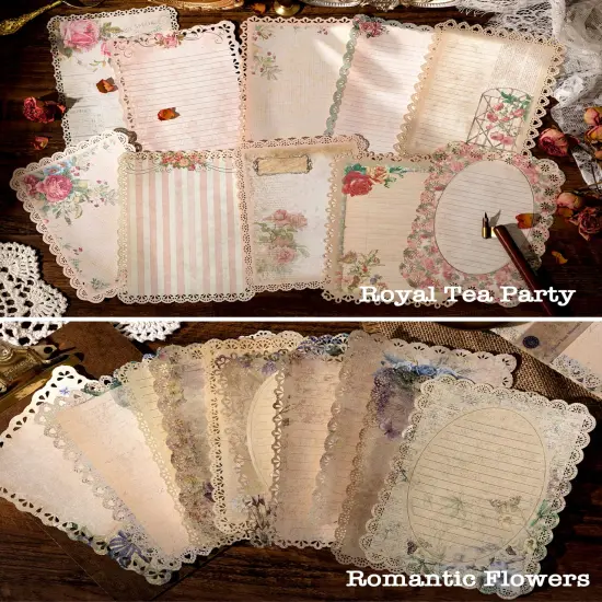 60 Sheets Lace Edged Scrapbook Stationery Paper Assorted Set - 6 Pack Vintage Paper for Letter Writing Scrapbooking Embellishments Planner Bullet Junk Journal Supplies Collage Background 4.9x6.9 Inch {1}