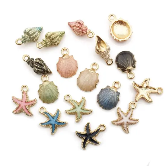 30pcs Assorted Gold Plated Enamel Ocean Starfish Conch Shell Charm Pendant for DIY Jewelry Making Necklace Bracelet Earring DIY Jewelry Accessories Charms (M156) {2}