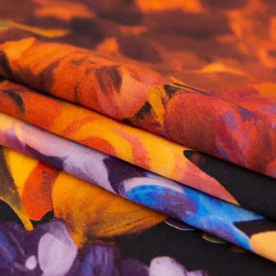 1 Yard Italian Jaffa Orange Moss and Grape Royale Floral Silk Charmeuse 55 Inches Wide {3}