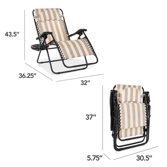 Best Choice Products Oversized Zero Gravity Chair, Folding Outdoor Patio Recliner w/ Cup Holder Tan Striped {2}