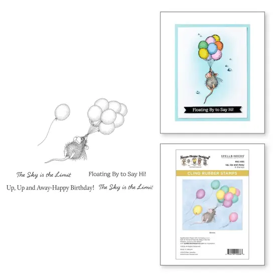 House Mouse Cling Rubber Stamp-Up, Up And Away, Rare Bloom {6}