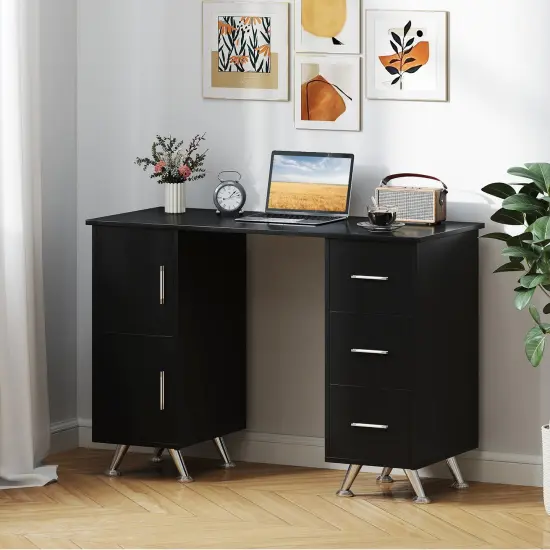 Wooden Manicure Table Nail Desk with Drawers Wrist Rest Black {2}