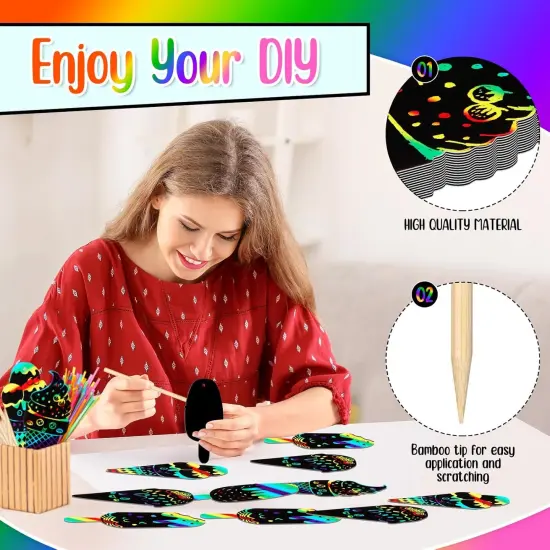 100 Pcs Ice Cream Scratch Cards Rainbow Color Scratch Ornaments Summer Scratch Paper Crafts Kits {3}