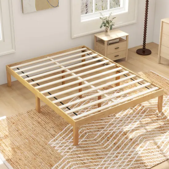 Full Size Bed Frame with Wooden Slats Support and Rubber Wood Legs Perfect for Dorm Room Natural {6}