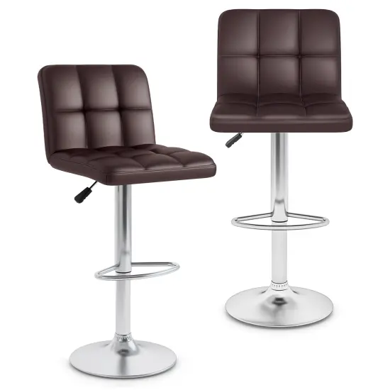 Modern Bar Stools Set of 2 with Back Support, Heavy-Duty Metal Base, Footrest, and Adjustable Height Brown {4}